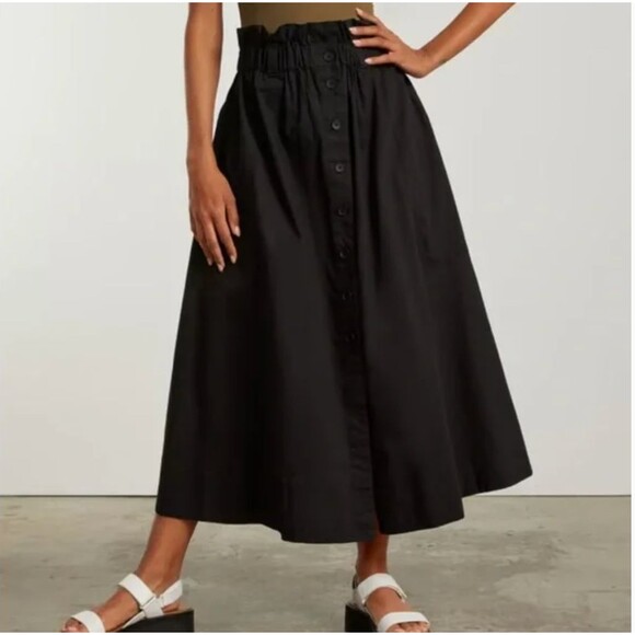 Everlane (Defect) The Easy Button Front Skirt Large Black Midi Skirt Side Slits - Picture 2 of 12